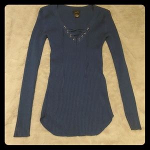 Rue 21 V- Neck Thermal Blue Sweater